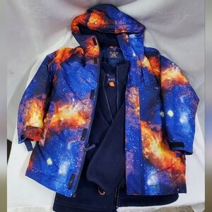 Childrens Place Boys Galaxy Multicolor Puffer Jacket Removable Fleece Lining S